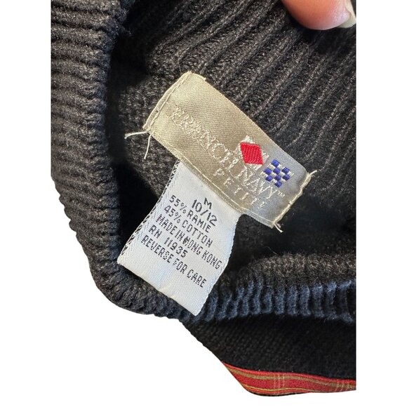 Vintage French Navy Petite Holly Embroidered Sweater Black 10/12 - Picture 7 of 10